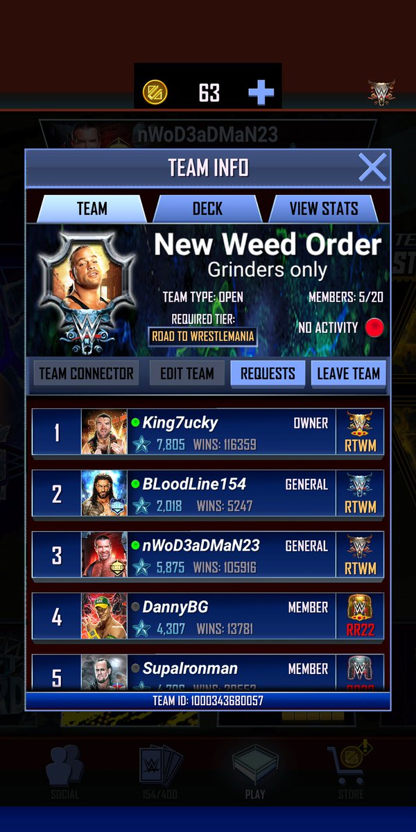 nWodeadman23's tweet photo. Need a team join New Weed Order  be active or be kick @King7ucky #wwesupercard https://t.co/7lAhcz4ndt