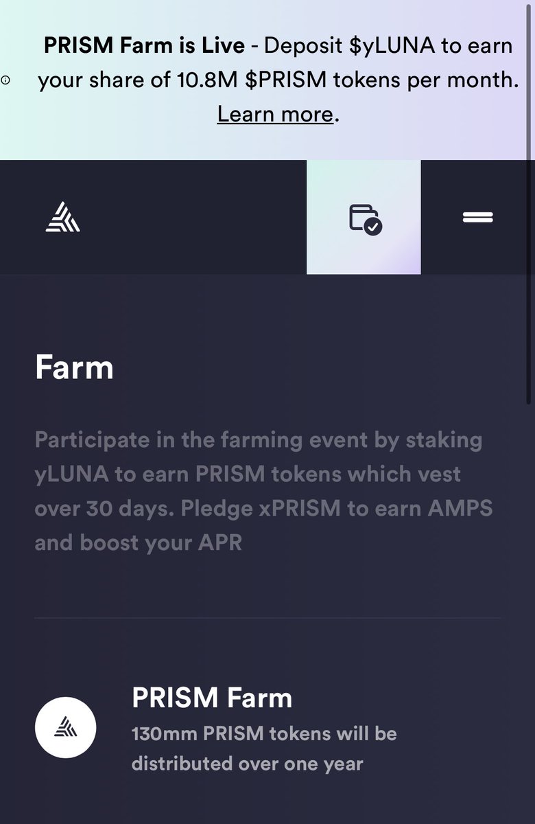 pro2tect's tweet photo. Just deposited more $yLUNA into @prism_protocol to farm $PRISM 🚜
#LUNAtics #PrismProtocol #LUNA https://t.co/V0vvxDSOh8