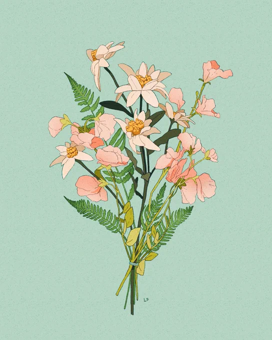 Silver fern, sweet pea, and edelweiss commish 