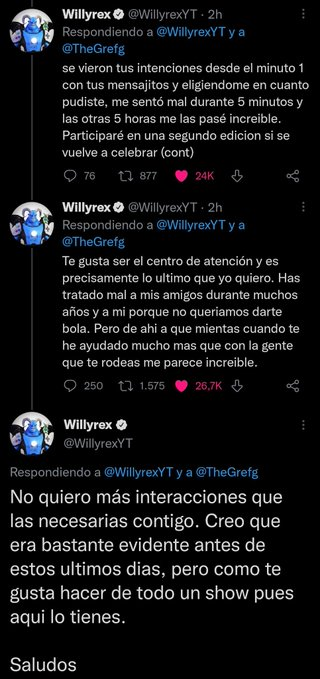 astianmi's tweet photo. Para los que se perdieron el salseo, aquí los tweets que Willy ha borrado. Willyrex vs The Grefg https://t.co/4F4tiZPKm4