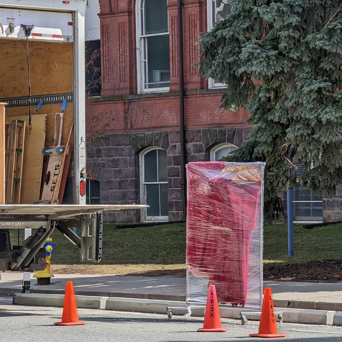 They were wrapping up the equipment at Wycliffe College this afternoon. It seems they were still shooting The Handmaid's Tale last night at the red center. #rubyroad @TOFilming_EM @ILobiral