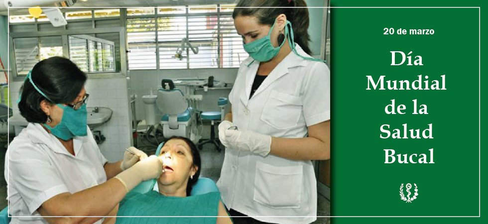 El 20 de marzo se celebra el Día Mundial de la Salud  Bucal. En este 2022 se agrupará bajo el hashtag mundial #MouthProud 💪 y el lema “Enorgullécete de tu sonrisa”.

#HéroesDeLaSalud #CubaPorLaVida #CubaCoopera #CubaViveYTrabaja 

<a href="/MINSAPCuba/">Ministerio de Salud Pública de Cuba</a> <a href="/japortalmiranda/">José Angel Portal Miranda</a> <a href="/PardoRegla/">Regla Angulo Pardo</a>