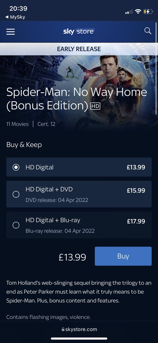 VictoriaBland1's tweet photo. @skytv please can you help? My reward of Spiderman is showing as £13.99 instead of £0.00 https://t.co/kP5otzICuS