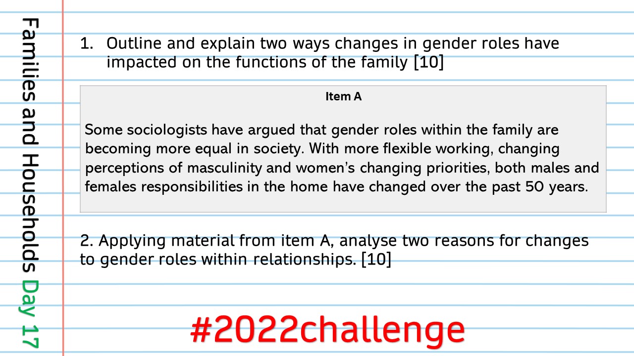 Thesociologyguy Auf Twitter: „#2022Challenge Day 17 - #Socfam Looking At  Changes To Gender Roles - The Reasons For The Changes And The Impacts On  The Functions Of The Family. Https://T.co/Yximi7Bpdf“ / Twitter