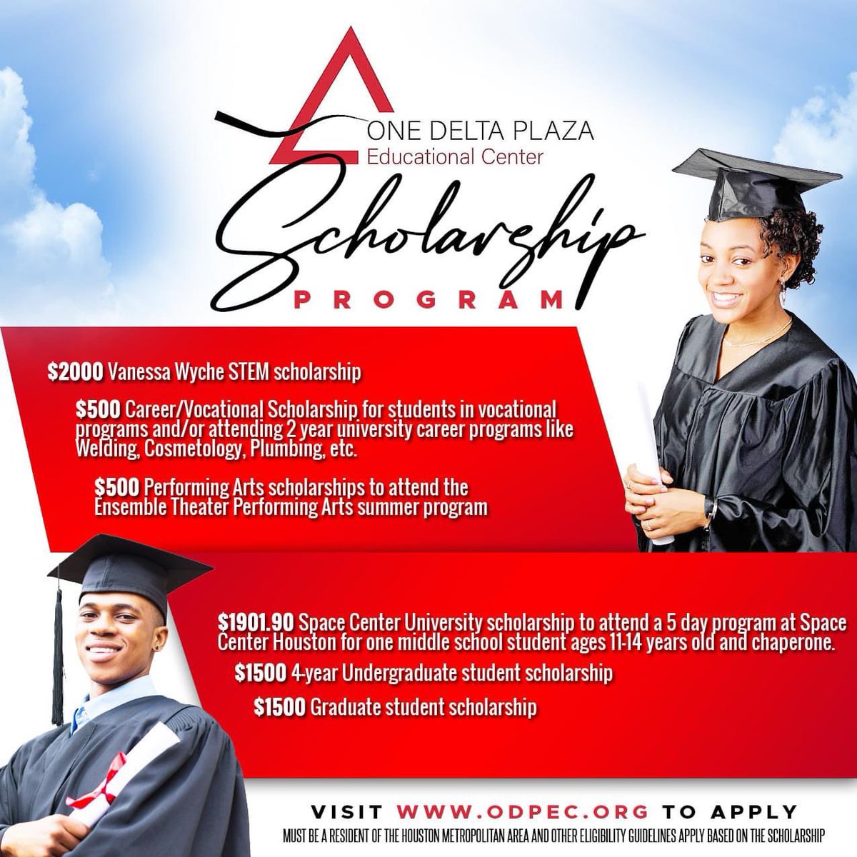 ODPEC1's tweet photo. Are you looking for a scholarship??? Visit the website for details on career/vocational scholarships as well as a scholarship for a Graduate student. Scholarships range from $500-$2000.
#undergraduate #HoustonResidents #STEM #scholarship #odpec #career
https://t.co/A7mMZfpiut https://t.co/aGk4FAIncm
