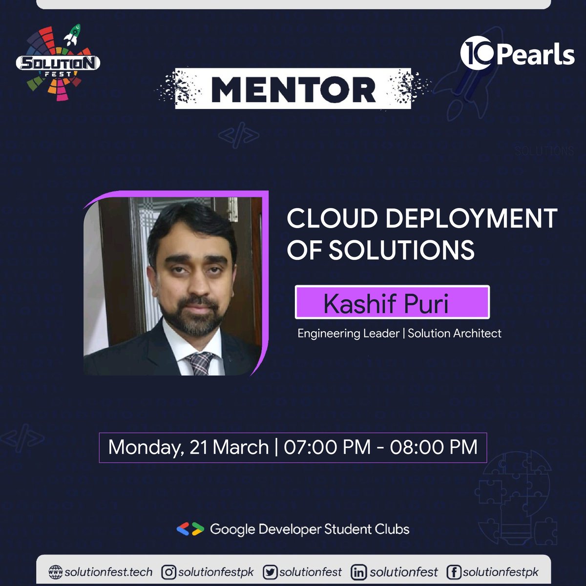 solutionfest's tweet photo. Cloud deployment can be difficult and to ensure that you do it the right way Kashif Puri, Engineering Leader at 10pearls will be answering questions related to cloud deployment.

Join us today at 7 PM

#SolutionFest #GDSC #10Pearls #SolutionChallenge #DSC #developerstudentclubs https://t.co/huqROhlaHq