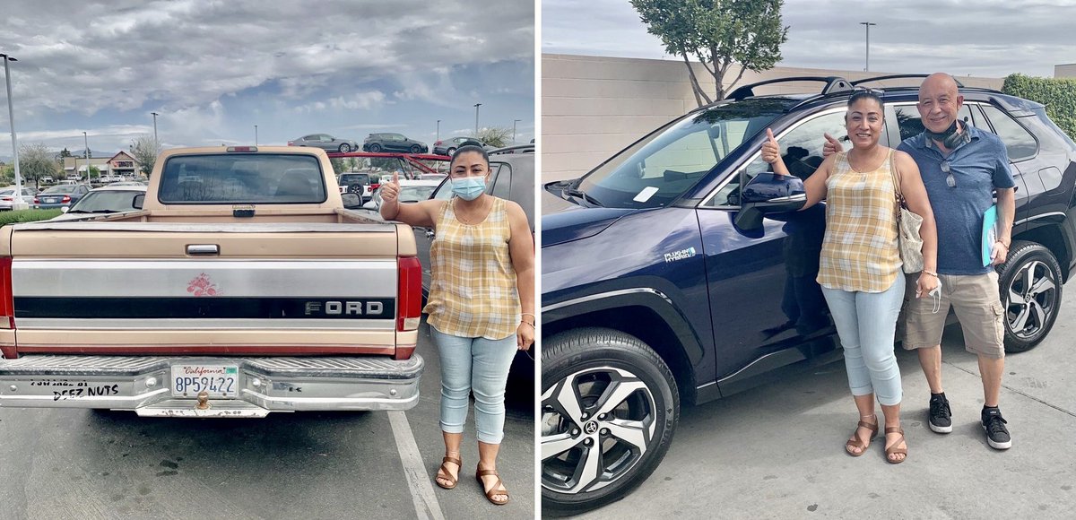 Yesterday, Elizabeth from #Bakersfield purchased her new vehicle through the <a href="/ValleyAir/">Valley Air District</a> vehicle replacement program! 🥳🥳🥳

She retired a 94’ truck that was polluting the air &amp; received a $9,500 incentive check towards a ‘21 Toyota RAV4 Prime plug-in #EV!
#CleanCars4All 🔌 ⚡️