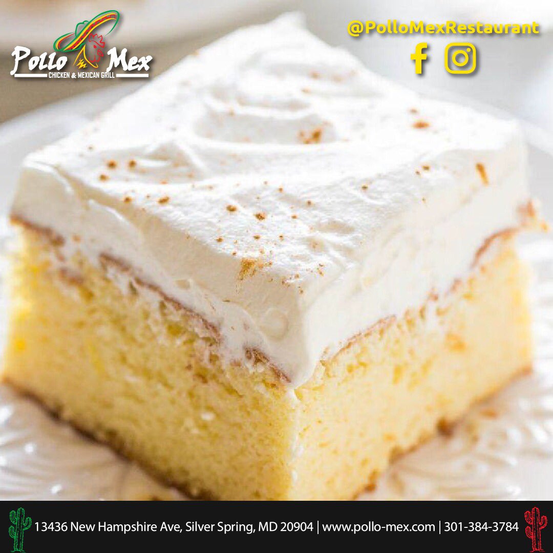 Sweeten your Sunday with an exquisite tres leches🥰 give love and buy one for your loved one😍 you can find this and other delicious desserts and meals at Pollo-Mex!🤩🌮🌯🍻😋
#maryland #colesville #md #mdfoodie #dmv #mdeats #silverspringmd #silverspring
->bit.ly/3L3rYpF