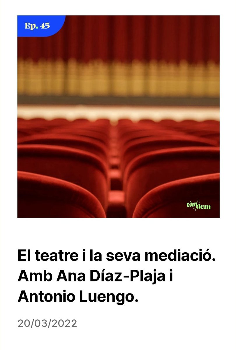 Anluengobr's tweet photo. Al nou episodi de @Tandemlij xerrem sobre #teatre i la seva mediació amb Ana Díaz-Plaja. Un plaer que m'hi hagueu convidat i haver pogut parlar d'una de les meves passions! I un privilegi participar d'un podcast que fa tant per la #lij
https://t.co/46WqAoEXKA https://t.co/oqScghQ4j3