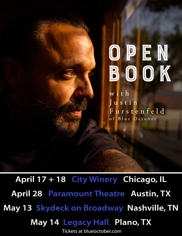 blueoctober's tweet photo. Justin is bringing his Open Book show to Chicago, Austin, Nashville and Plano! Tickets ON SALE NOW!
https://t.co/tNwsrNdmkF https://t.co/nbdddxjuKu