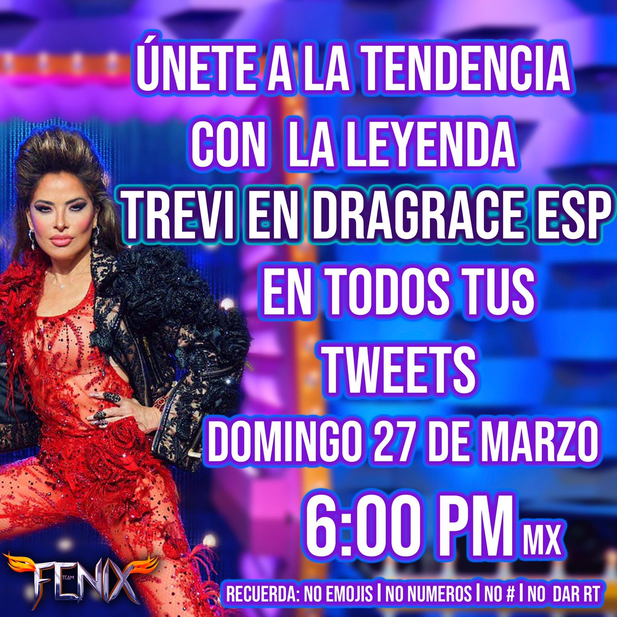 TeamFenixGT's tweet photo. Únete a la conversación en Twitter con la leyenda

" TREVI EN DRAGRACE ESP" 

Para celebrar la aparición de @GloriaTrevi como primer invitada del programa @DragRaceEs 💃🏻 el próximo Domingo 27 a las 6 PM | MX https://t.co/l894npQRgV