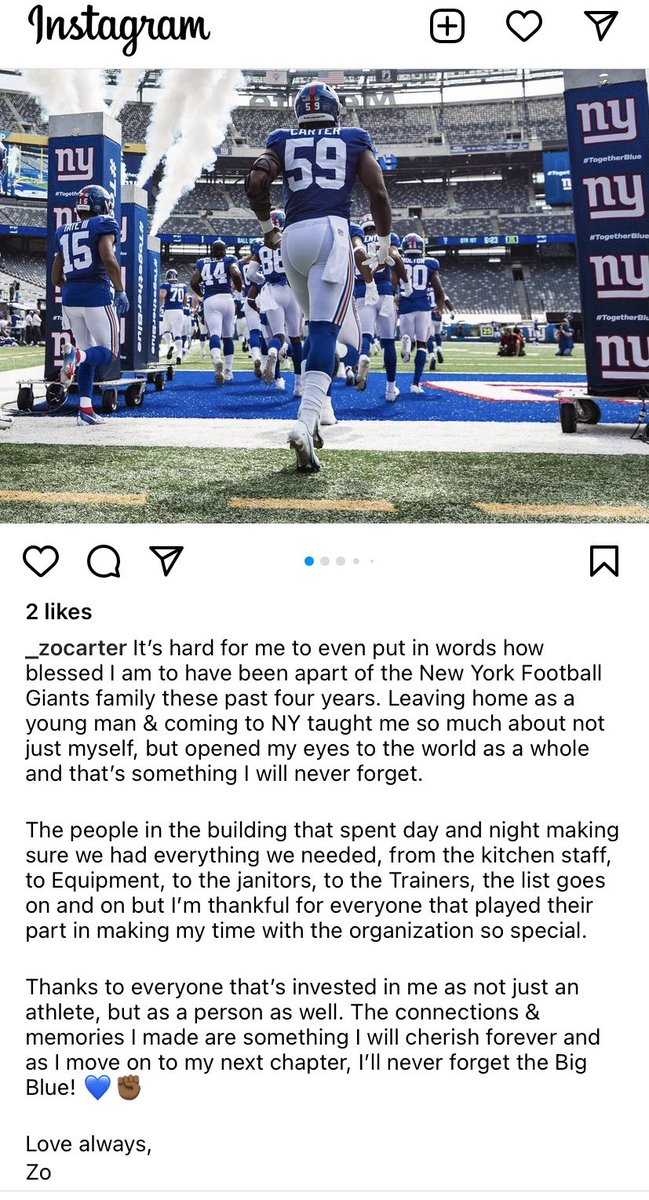 DDuggan21's tweet photo. Appears the door is closed on a Lorenzo Carter return to the Giants… https://t.co/EaMWcd2lT7
