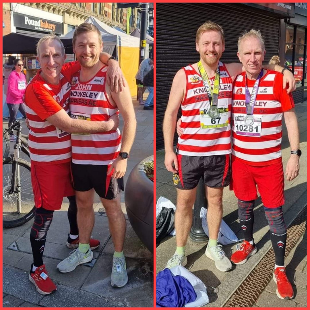 KnowsleyHarrier's tweet photo. Happily it was still smiles all round after today's @runwiganfestival #wiganhalfmarathon (John) and #wigantenmiler (Alan) Well done fellas 👏 🇦🇹
#Knowsleyharriers #khac https://t.co/VeGdD2DMyb