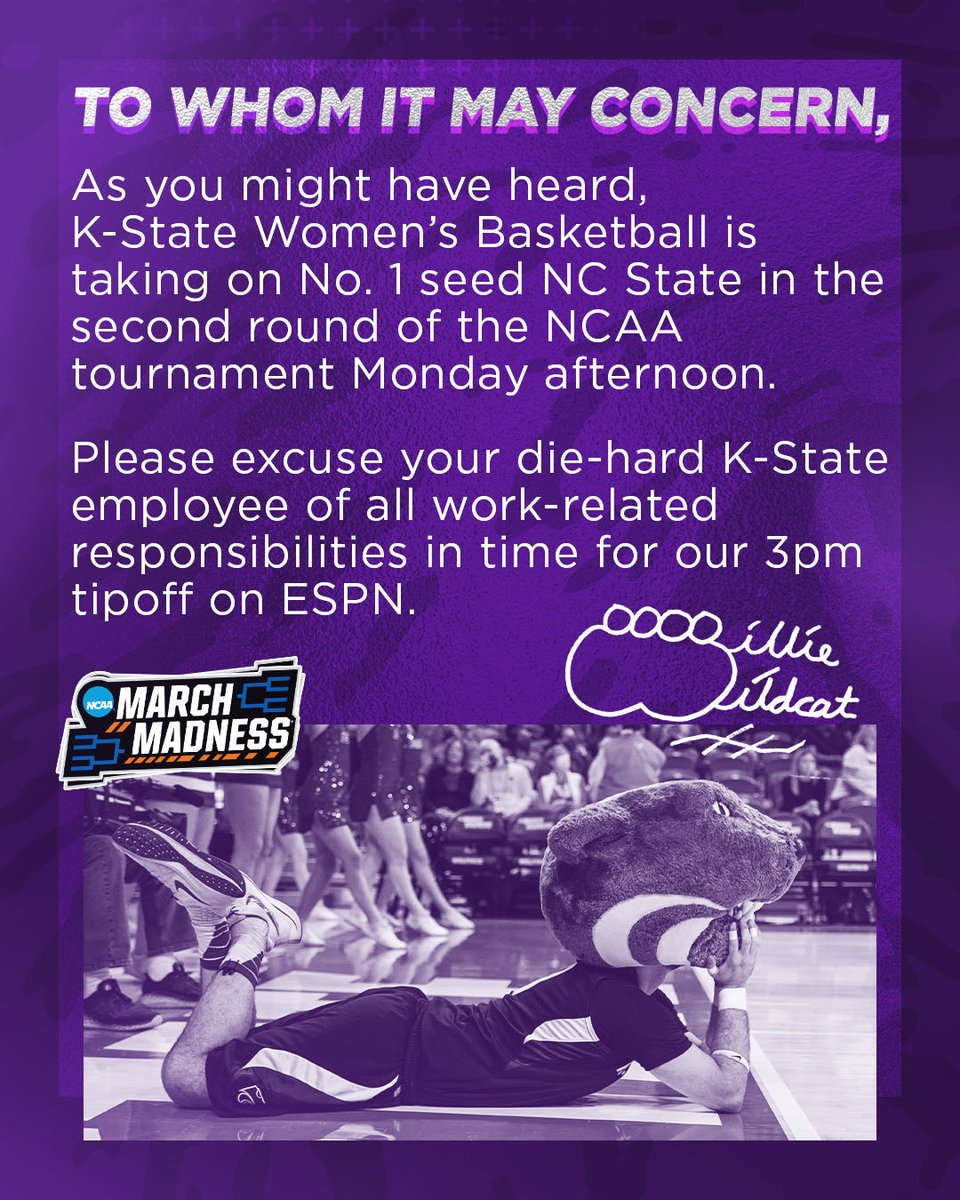 kstatesports's tweet photo. ATTN: @KStateWBB Fans ✍️

#KStateWBB x #MarchMadness https://t.co/g6OxX0QsXp