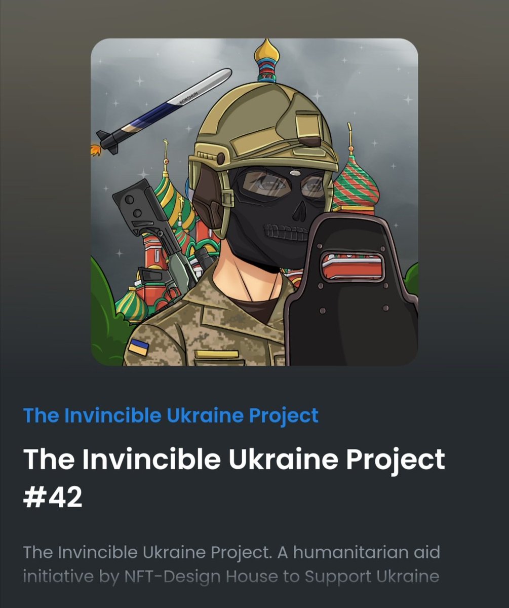 TheInvincibleUA's tweet photo. “The Invincible Ukraine Project” is now for sale on @opensea  🇺🇦
https://t.co/Aim2SRjjTK
The nft collection contains 8,000 unique NFTs with more than 250 traits. 
#SupportUkraine 
humanitarian aid initiative by @NFTDesignHouse #OpenSeaNFT https://t.co/e50ycgjhVe