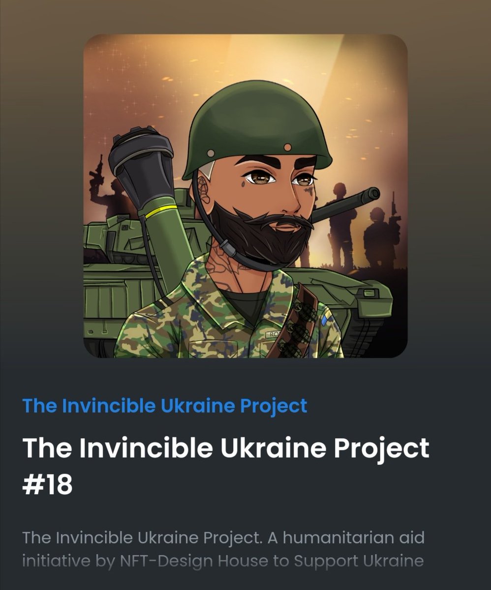TheInvincibleUA's tweet photo. “The Invincible Ukraine Project” is now for sale on @opensea  🇺🇦
https://t.co/Aim2SRjjTK
The nft collection contains 8,000 unique NFTs with more than 250 traits. 
#SupportUkraine 
humanitarian aid initiative by @NFTDesignHouse #OpenSeaNFT https://t.co/e50ycgjhVe