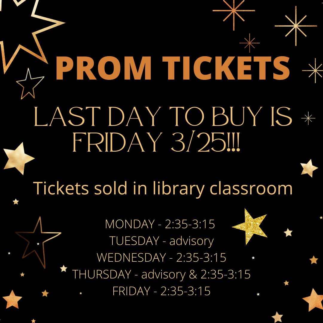 Buy your LHS Junior/Senior prom ticket by Friday afternoon! See Mrs. Vallee with any questions!