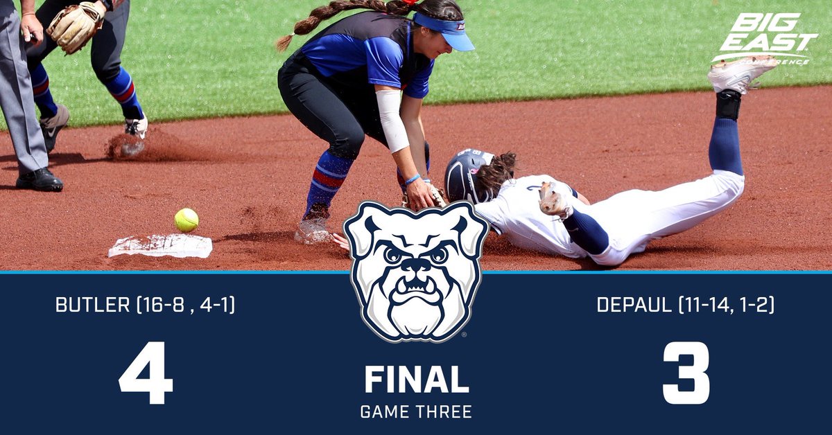 DAWGS WIN! Butler beats DePaul with a final score of 4-3 in 8 innings! 

Bulldogs take games 1 &amp; 3 finishing 2-1 in series against Blue Demons!