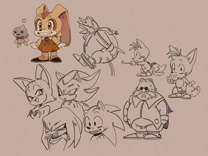tried makin some dumb sketches of sonic characters in Akira Toriyama's style 