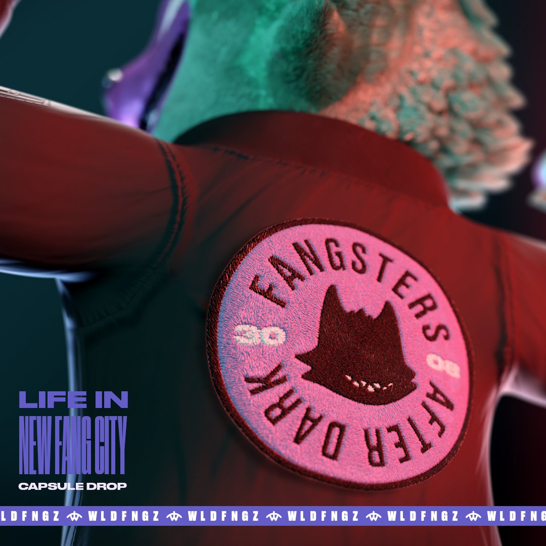 FangGangNFT's tweet photo. WLDFNGZ - Life In New Fang City 🌆
Launching March 24th 👕

Available for order during the Metaverse Fashion Week. Each order will be a physical clothing piece + a metaverse wearable.

Here's your first look at the highly detailed 'Fangsters After Dark' Bomber Jacket (99 pcs) 👇 https://t.co/V9OXEIEgW9