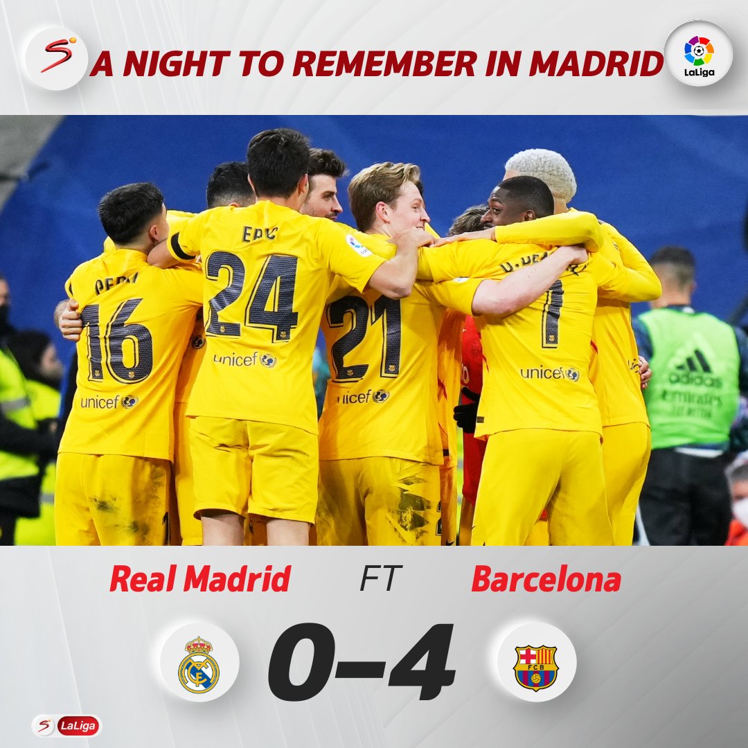 SuperSportTV's tweet photo. Xavi and Barcelona silence the Bernabeu with a clinical win in #LaLiga. https://t.co/s70GwR2Mnd