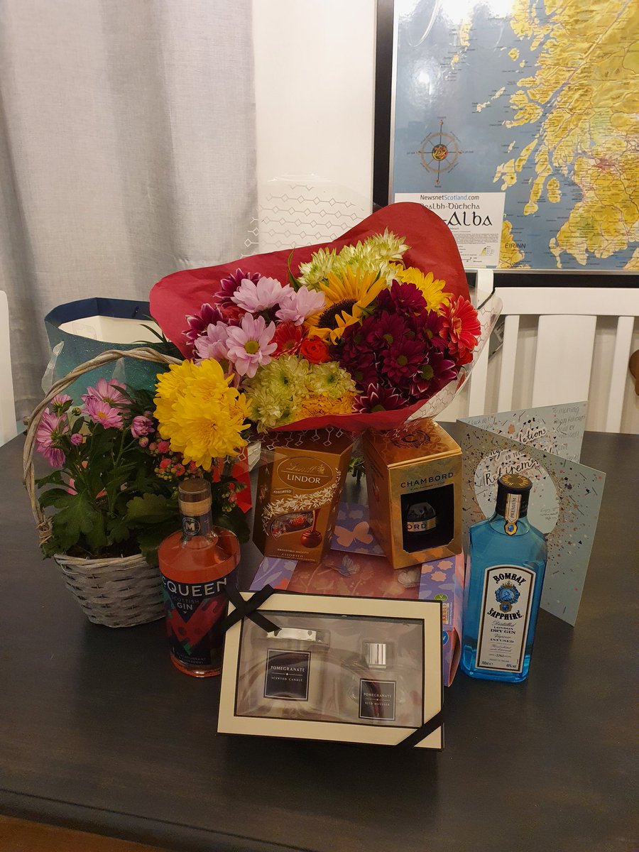 MohragF's tweet photo. Huge thanks to my colleagues at NHS24 Mental Health Hub for my beautiful gifts, I retired today, will miss you all, the early start, not so much https://t.co/tXa0q4K7kO