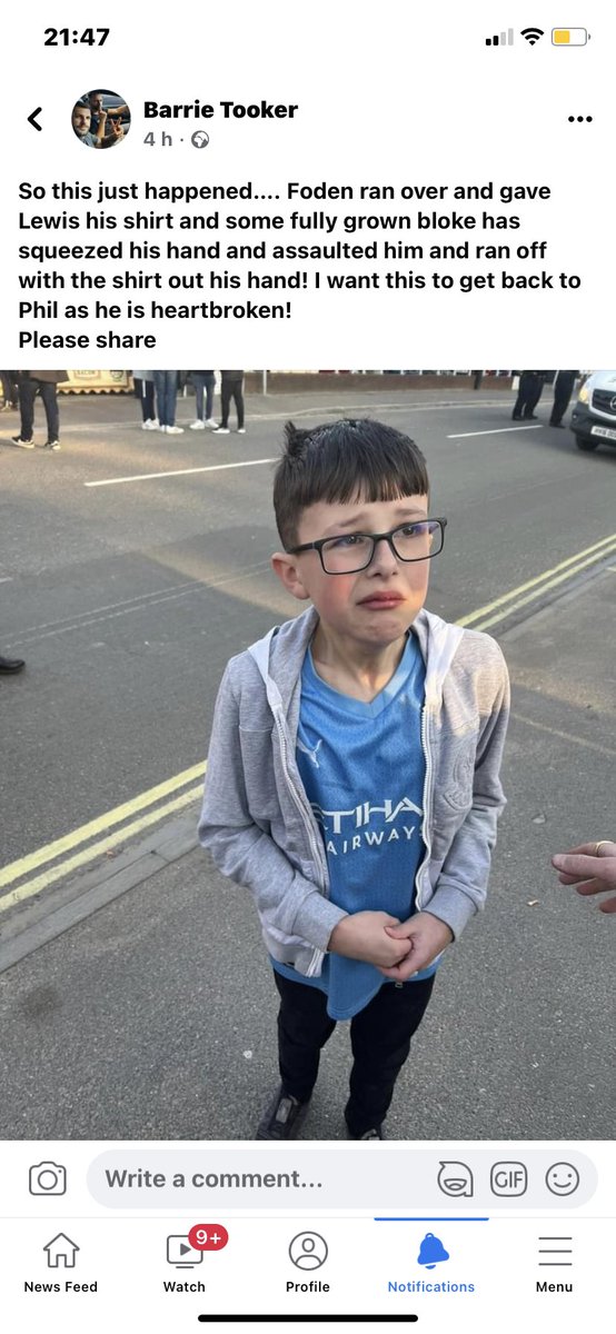 AimeeBroderick's tweet photo. Absolute disgrace what happened to this young lad today by a fully grown adult!! 😢 @PhilFoden @ManCity https://t.co/GVmBWqMtU5