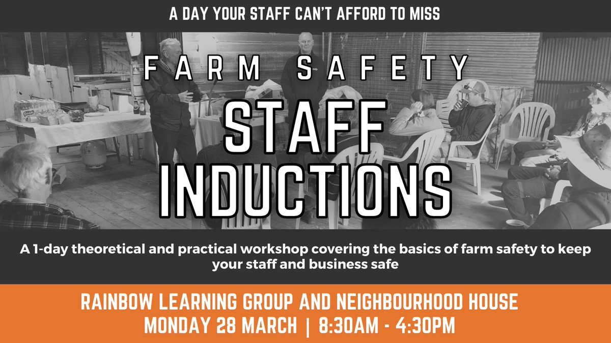 PartnersInAg1's tweet photo. This time next week our Farm Safety Staff Induction workshop will kick off in Rainbow.
Have you got staff that need a refresher in #farmsafety?
Register today: https://t.co/qfCJ0XAEAR
#Rainbow #Wimmera #mallee #AusAg #PinAg @WorkSafe_Vic #worksafe https://t.co/wPHBB5iDof