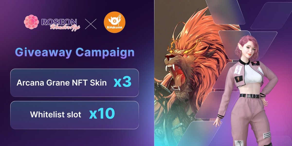 Koakuma_Game's tweet photo. 💸NFT Giveaway - KOAKUMA &amp; @RoseonWorld 
 (Roseon)

Prize ↘️
Granes Arcana Skin NFT × 3⃣
Roseon whitelist slot ×🔟

Will give you guys  1⃣more NFT for every 2⃣0⃣0⃣💗

Time: 3/21 UTC 2:30am —— 3/26 UTC 2:30am

How to join in 👇
https://t.co/z9gDf8ildy https://t.co/xIo9XlLjh9