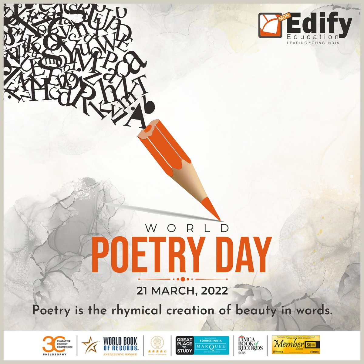 mdnedify's tweet image. We don't read and write poetry because it's cute. We read and write poetry because we are members of the human race. And the human race is filled with passion.
#WorldPoetryDay #Poetry #PoetryDay #learning #edifyeducation #edifyschool