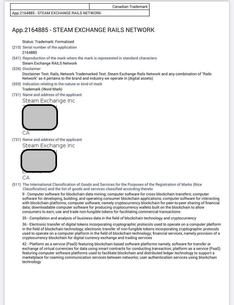 Trademark applications for #SteamExchange &amp; #RailsNetwork are well underway. There are multiple moving parts beneath the surface ⚙️
We’re here to stay.

#SteamX $SteamX #DeFi #bitcoin #blockchain #ETH #BSC #BNB #APECOIN #Cryptos #NFT #Metaverse #Crypto #cryptocurrencies #BTC #SOL