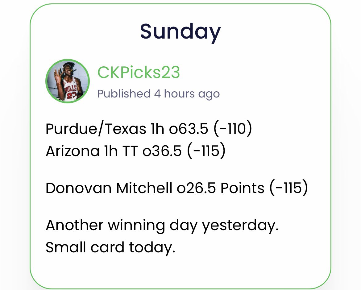 CKPicks23's tweet photo. 3-0 Sunday to cap a profitable first weekend of March Madness. Giving free VIP to a few people who like this tweet.

 https://t.co/o5yCna2ha7 https://t.co/Ltjg6SHPTO