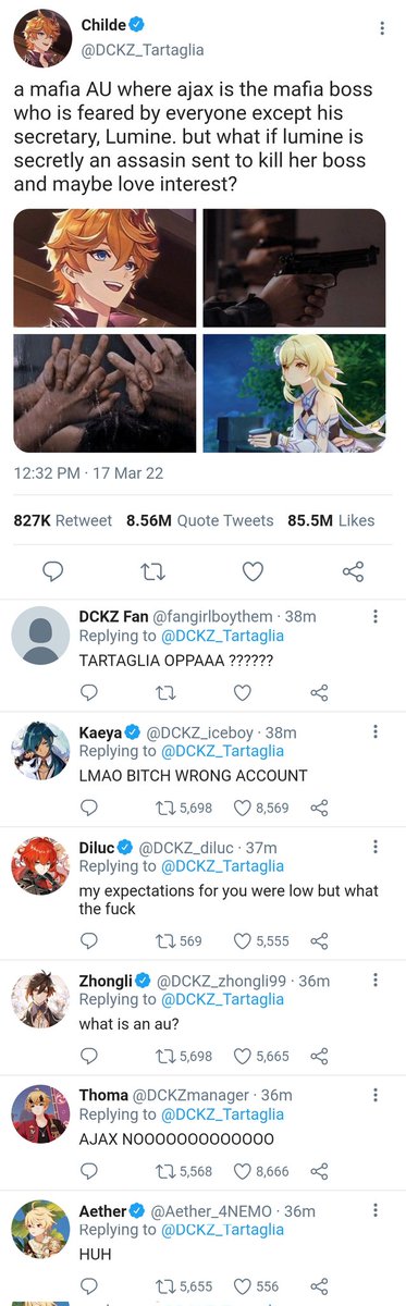cherrylumi_'s tweet photo. Chilumi Social Media AU where Childe from DCKZ have some side fan account when he ship himself and lumine, a rising idol. And suddenly he forgot to switch the account 

#chilumi https://t.co/Lcp6b7SMeJ