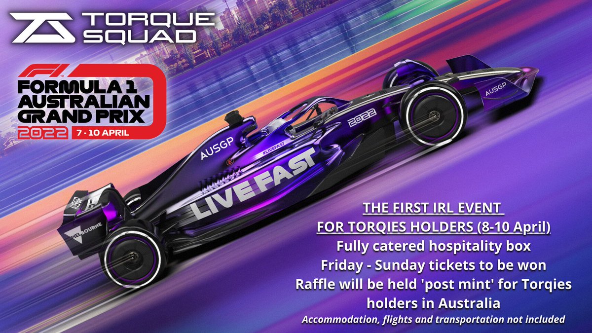 TorqueSquad's tweet image. OUR FIRST IRL EVENT... THE F1 AUSTRALIAN GRAND PRIX 🏁 8-10 April

Head to our Discord for more info: discord.gg/torquesquad

LFG 🏎️