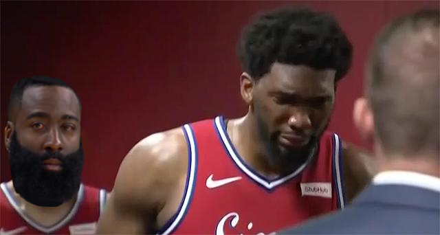 Brunoskull5's tweet photo. Embiid and Harden reported crying on their way back to the locker room after @raptors victory #nba #WeTheNorth https://t.co/Sa9Ohz1Yor