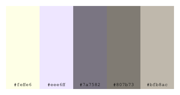 ColPaletteBot's tweet photo. Beep beep, here's a pretty color palette for you!
color-scheme.js parameters used:
- hue: 272
- variation: pale
- colors: #feffe6, #eee6ff, #7a7582, #807b73, #bfb8ac
Have a lovely evening!
#twitterbot #colorpalette #colors #palette #prettycolors https://t.co/6583IB78T5