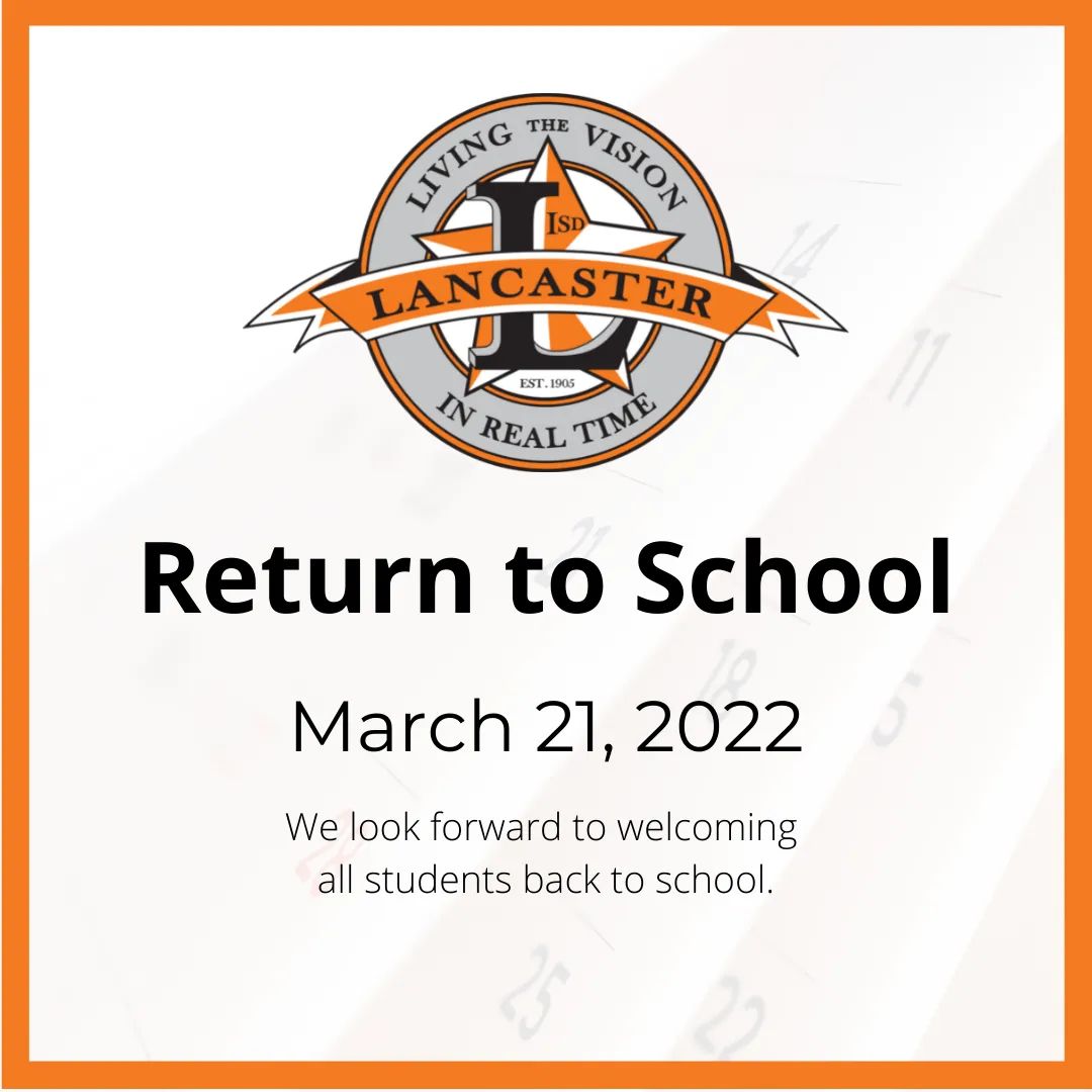 We hope you're all feeling rested 😴 and recharged🔋after Spring Break! We look forward to welcoming students back to school on Monday, March 21, 2022. Friendly reminder: Masks are required for all students and staff.

We can't wait to see you all!