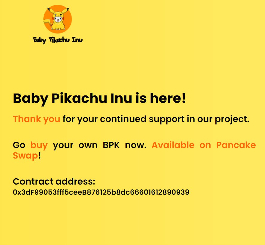 babypika_inu's tweet photo. Adress : 0x3dF99053fff5ceeB876125b8dc66601612890939 https://t.co/qbyhUW6PpT