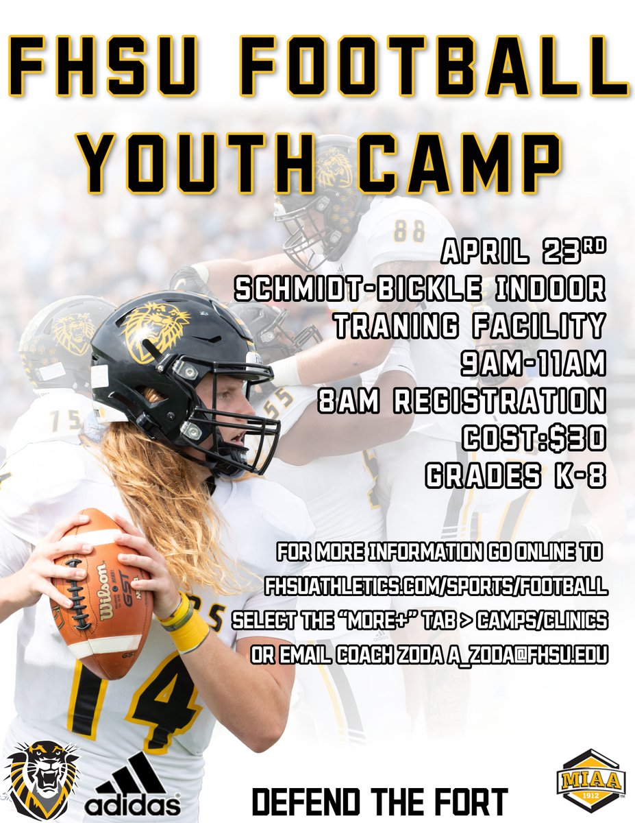 Youth Football Camp Coming Soon ‼️
Go online to fhsufootballcamps.com to pre-register! Campers will be put in a drawing to participate in a Punt, Pass, &amp; Kick Competition during the spring game!
#DefendTheFort