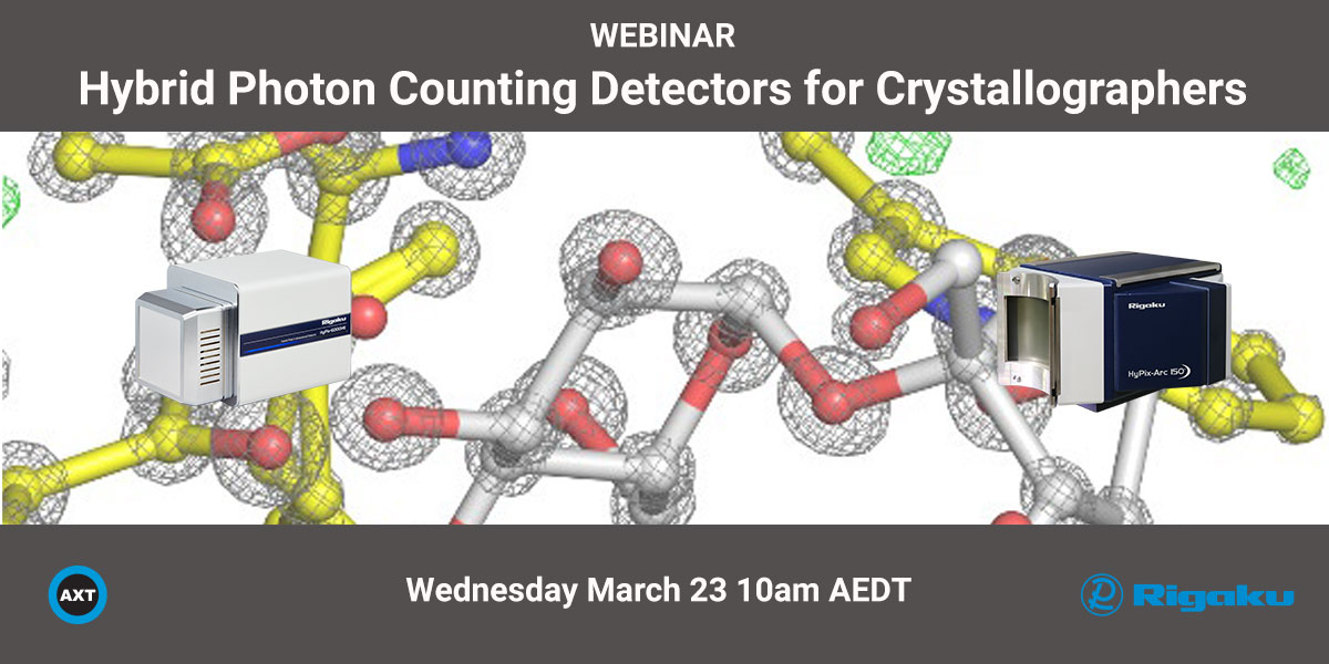 AXT_Australia's tweet photo. Don't forget to register for our webinar on Hybrid Photon Counting detectors, the best alternative for #crystallographers. You can even upgrade your old CCD camera to extend the life of your #XRD.
Register now https://t.co/cOagC4RMMh
@Rigaku #HPC #crystallography https://t.co/DDWHIVVXb7