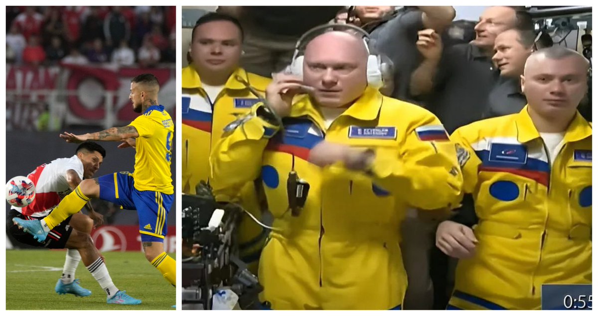 🚨 ÚLTIMA HORA |  LOS COSMONAUTAS RUSOS APOYAN A BOCA JUNIORS

El misterio de los cosmonautas rusos llevando trajes amarillos a la Estación Espacial Internacional se ha resuelto. 

Ellos apoyan a <a href="/BocaJrsOficial/">Boca Juniors</a> en su partido contra <a href="/RiverPlate/">River Plate</a>.