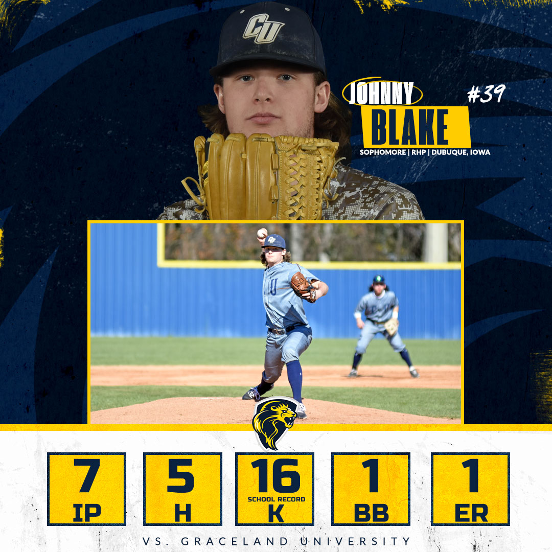 ClarkeBaseball's tweet photo. History from a hometown kid today as Dubuque's own Johnny Blake set a new Pride record with 16 strikeouts in CU's 7-1 win over Graceland in the series finale!

#ClarkePride https://t.co/A9mkxGBie9