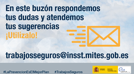 Ponemos en marcha un buzón para atender todas tus dudas y sugerencias. Haznos llegar tus comentarios para seguir ofreciendo consejos y materiales que ayuden a reducir los #accidenteslaborales.
#TrabajosSeguros #LaPrevencionEsElMejorPlan #INSST