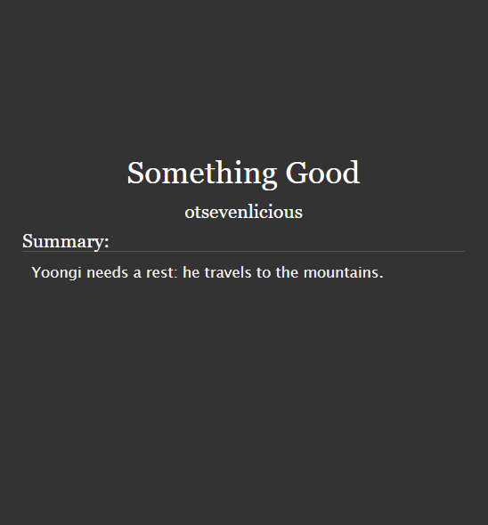 SmallAO3RecsBTS's tweet photo. "Something Good" by otsevenlicious
(@otsevenlicious)

💎 yoonmin 🐱🐥
💎 w: 33.1K
💎 idol au
💎 M🔞
💎 strangers to lovers, rap idol YG, scandal, homophobia, sweetest JM, romance, healing mountain retreat, hurt/comfort, gun violence, happy ending

https://t.co/5X3jUj2YTN https://t.co/Bn2cTzAwkw