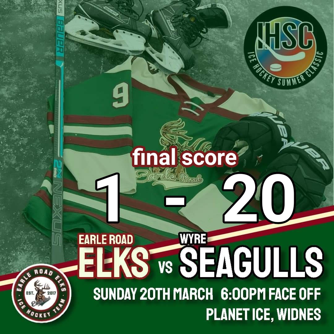 Unlucky to the elks🦌 tonight they took a defeat from seagulls always horrible to see a goalies head drop after a few goals go in 🙁..

Well played to the seagulls on the W.

Final score
Elks 1 - Seagulls 20 

#planetice #widnes #elks #seagulls #icehockey #hockeysunday