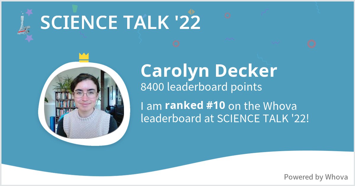 eco_carolyn's tweet photo. Wahoo! I ranked #10 on the Whova leaderboard at SCIENCE TALK '22! #SciTalk22 #ScienceTalk23 #scicomm #scicommpros #sciengage @sciencetalkorg #sciencetalking - via #Whova event app
Whoever designed Whova and made the engagement fun and competitive like this was *brilliant.* https://t.co/dSxy29LMEv