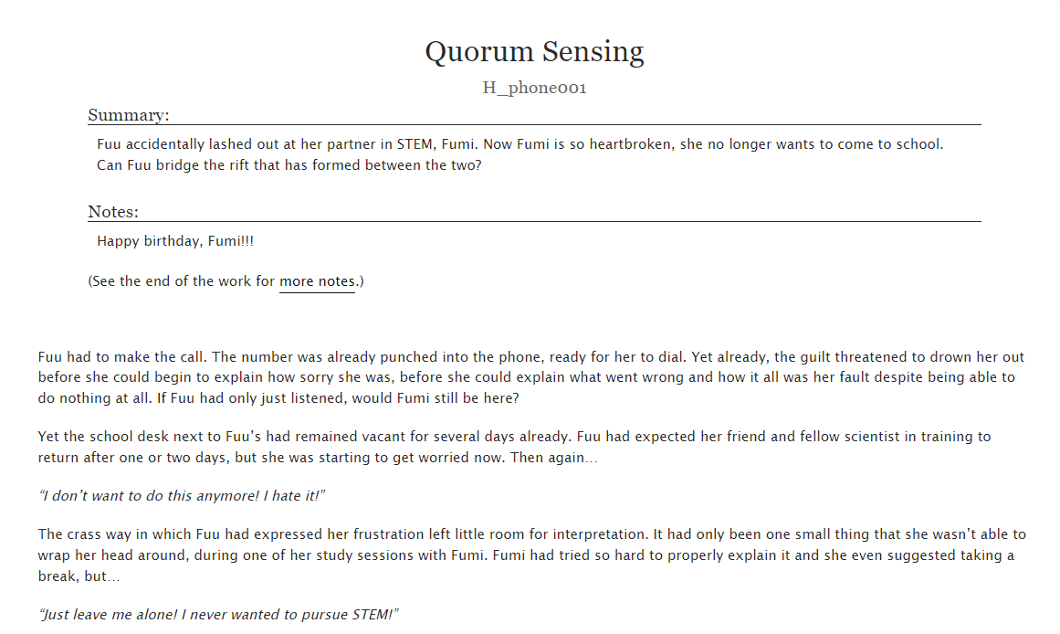 HPhone001's tweet photo. Happy birthday, Fumi! (technically it's not your birthday anymore in Belgium, but I finished your fic before midnight, soooooooo

Here's a fic I wrote for you: https://t.co/fUxFnKQQUK https://t.co/k2lgpCTbz7