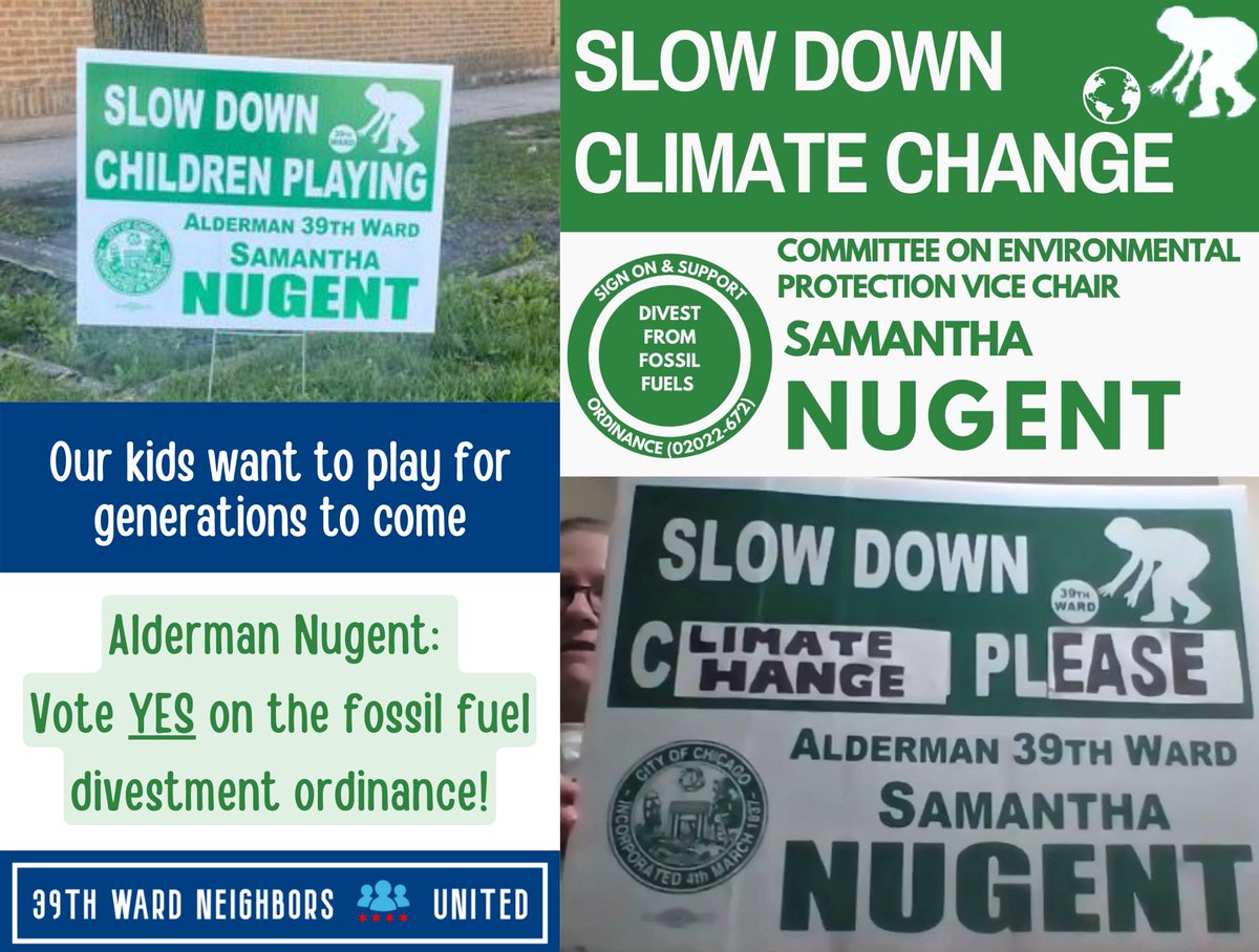 39thWardUnited's tweet photo. Slow down climate change, Alderman Nugent! Our children want to play for generations to come. Vote YES on the fossil fuel divestment ordinance tomorrow. #DivestChi #SignOnSam https://t.co/BcppKt55ha