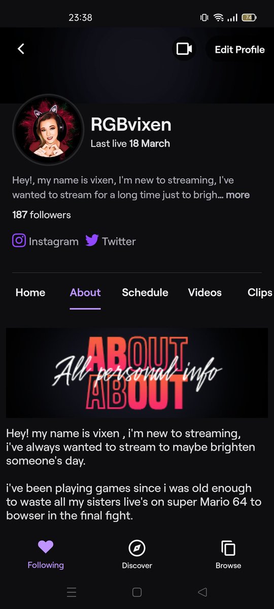 RgbVixen's tweet photo. Never did I ever dream of nearly being at 200 followers on twitch I cannot believe it thank you all so much for all the support you have shown me I can't believe how lucky I have been to meet all you Amazing people 💖#twitch #twitchstreamer #twitchaffiliate #pushto200 https://t.co/LcrcCEwX4U