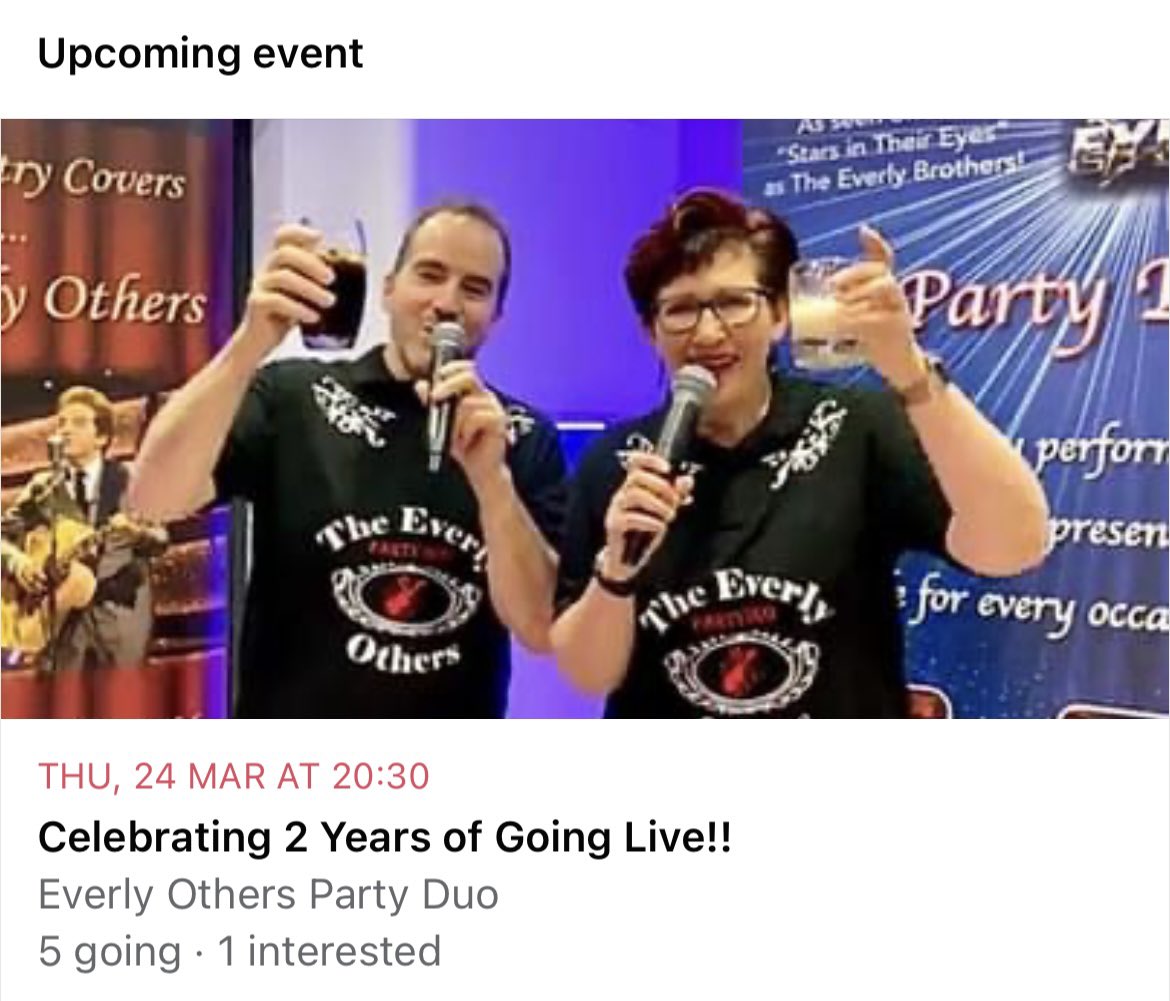 EverlyOthers's tweet photo. Join us on Facebook and YouTube this Thursday at 8:30pm to celebrate 2 years of going live!!😃🎤🎶💃🏻🕺🎉 https://t.co/LWdTm97ZOd